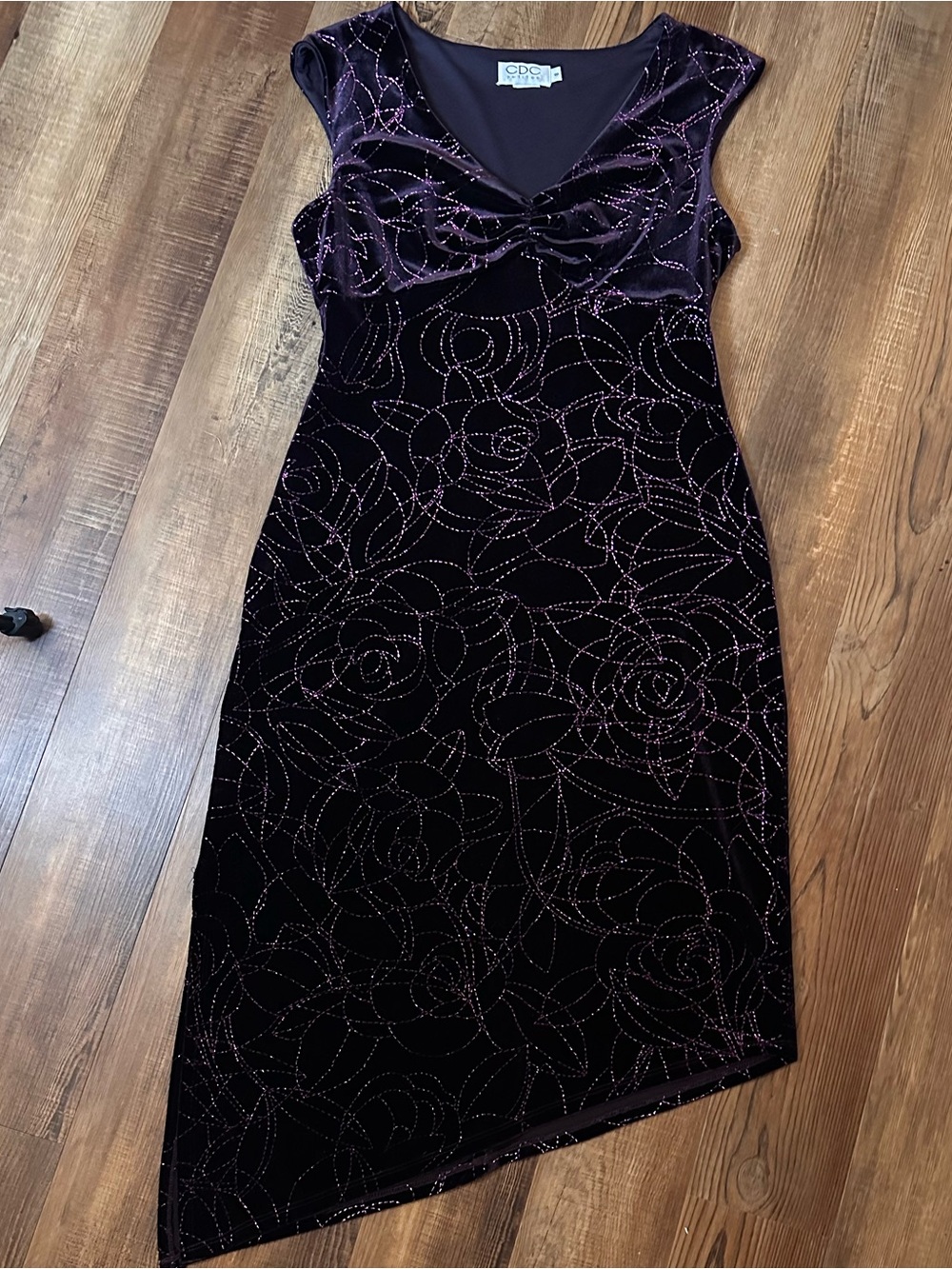 CDC vintage Purple Velvet Asymmetrical Cocktail Dress
